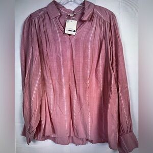 ANA A New Approach Womens Rayon Cotton Ballon Sleeve Pink Blouse Sz L NWT